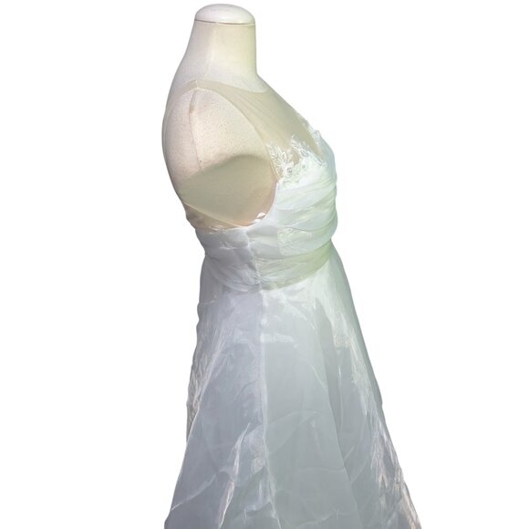 Lulus Beaded Draped Sweetheart Neck Tulle Flowy Maxi Formal Dress Sz Medium Whit - Picture 6 of 14